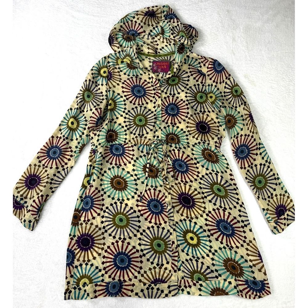 Johnny Was Pullover Top Womens Small Hooded V-Neck‎ Boho Tunic Light Weight